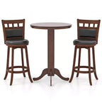 Costway 3 PCS Wood Bar Dining Set Table with Pedestal Base & 2 Upholstered Swivel Stools