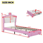 Letto da principessa moderno con testiera a corona, struttura imbottita a una piazza con luci a LED incluse