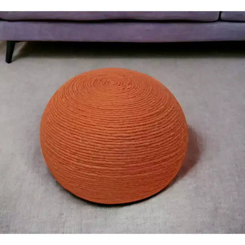 20 Pouf Ottomani Rotondi a Coste in Lana Arancione