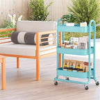 Carrello di servizio a 3 livelli con ruote bloccabili, organizer in acciaio al carbonio con finitura verniciata a polvere