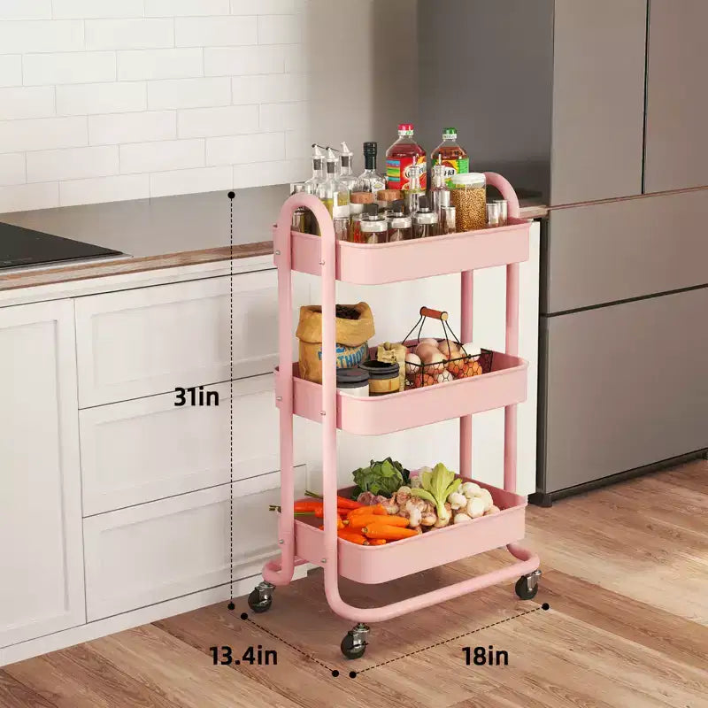 Carrello di servizio a 3 livelli con ruote bloccabili, organizer in acciaio al carbonio con finitura verniciata a polvere