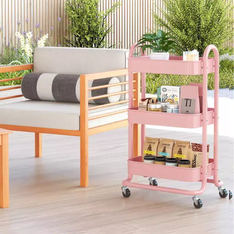Carrello di servizio a 3 livelli con ruote bloccabili, organizer in acciaio al carbonio con finitura verniciata a polvere