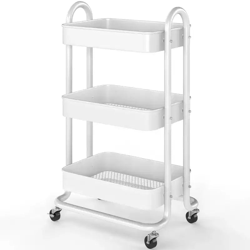 Carrello di servizio a 3 livelli con ruote bloccabili, organizer in acciaio al carbonio con finitura verniciata a polvere