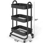 Carrello di servizio a 3 livelli con ruote bloccabili, organizer in acciaio al carbonio con finitura verniciata a polvere