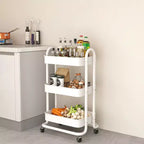 Carrello di servizio a 3 livelli con ruote bloccabili, organizer in acciaio al carbonio con finitura verniciata a polvere