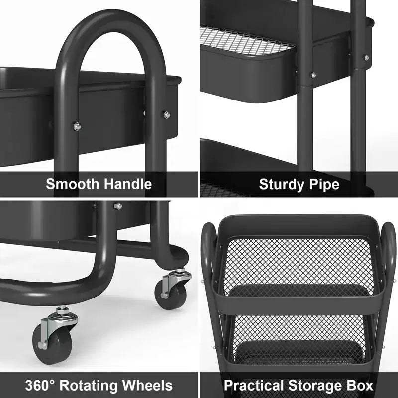 Carrello di servizio a 3 livelli con ruote bloccabili, organizer in acciaio al carbonio con finitura verniciata a polvere