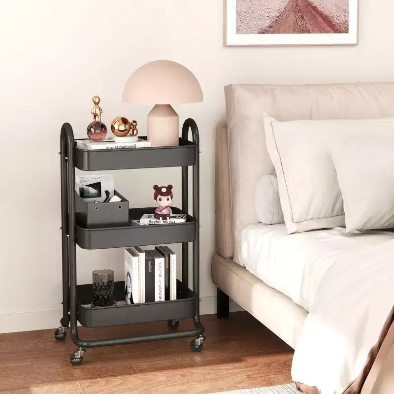 Carrello di servizio a 3 livelli con ruote bloccabili, organizer in acciaio al carbonio con finitura verniciata a polvere