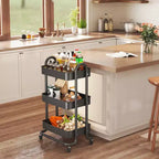 Carrello di servizio a 3 livelli con ruote bloccabili, organizer in acciaio al carbonio con finitura verniciata a polvere