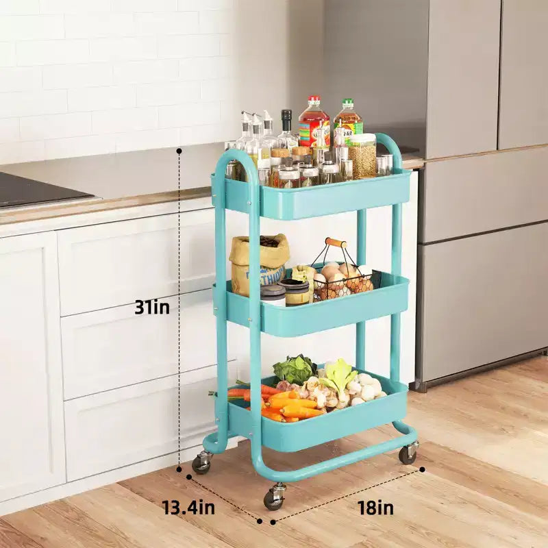 Carrello di servizio a 3 livelli con ruote bloccabili, organizer in acciaio al carbonio con finitura verniciata a polvere