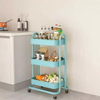 Carrello di servizio a 3 livelli con ruote bloccabili, organizer in acciaio al carbonio con finitura verniciata a polvere