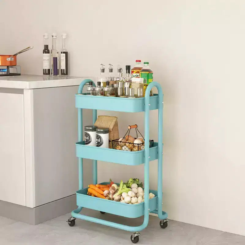 Carrello di servizio a 3 livelli con ruote bloccabili, organizer in acciaio al carbonio con finitura verniciata a polvere