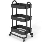 SUGIFT 3-Tier Rolling Utility Cart with Lockable Wheels, Carbon Steel Storage Organizer with Powder-Coated Finish