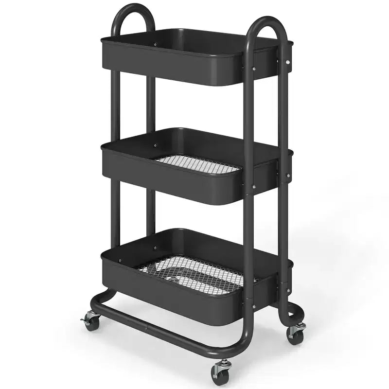 SUGIFT 3-Tier Rolling Utility Cart with Lockable Wheels, Carbon Steel Storage Organizer with Powder-Coated Finish