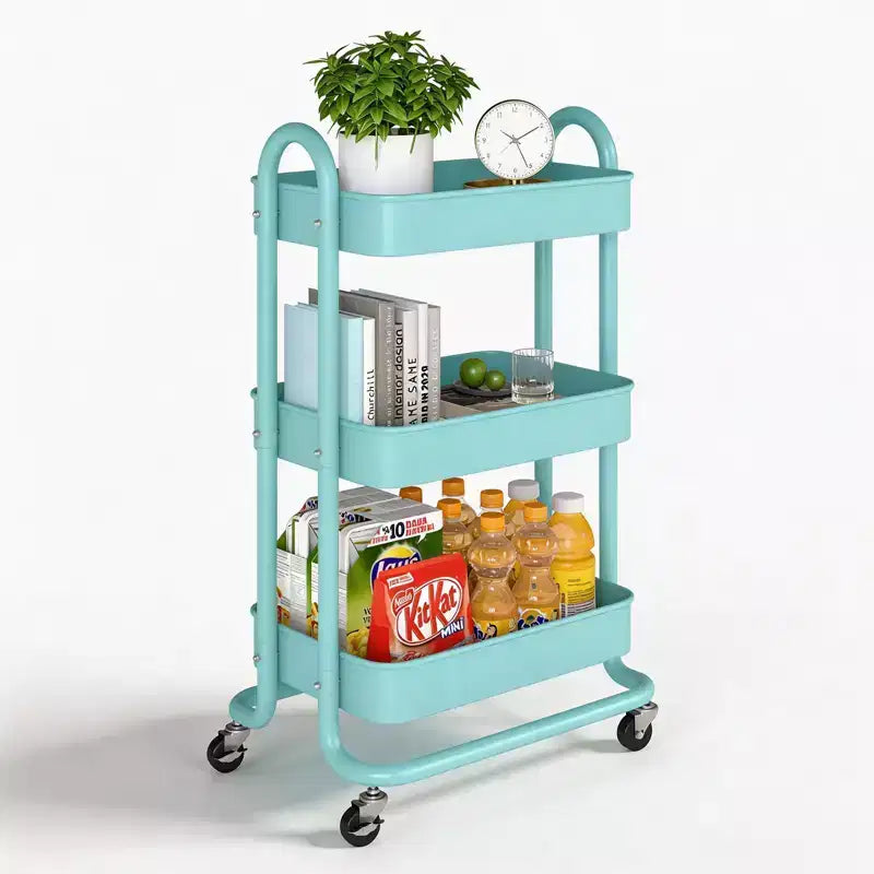 Carrello di servizio a 3 livelli con ruote bloccabili, organizer in acciaio al carbonio con finitura verniciata a polvere