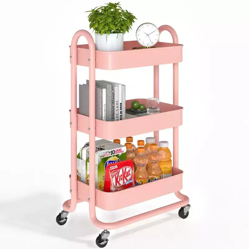 Carrello di servizio a 3 livelli con ruote bloccabili, organizer in acciaio al carbonio con finitura verniciata a polvere