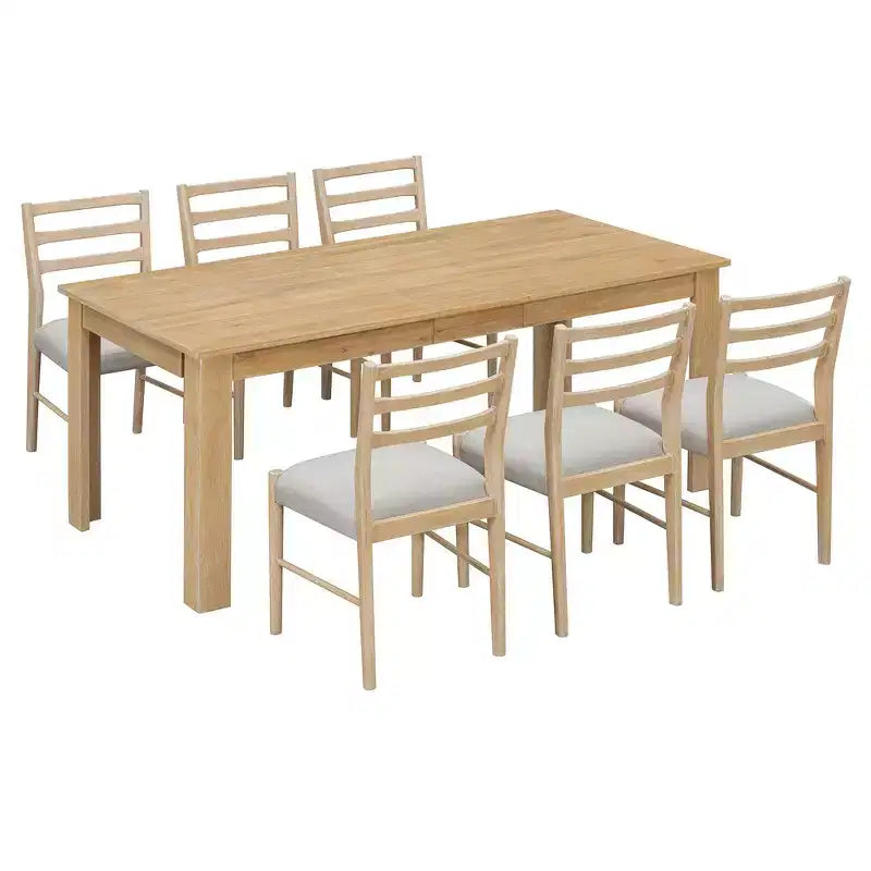 Tavolo da pranzo in legno da 7 pezzi, tavolo allungabile multifunzione, 12 ante e 2 cassetti, 6 sedie da pranzo