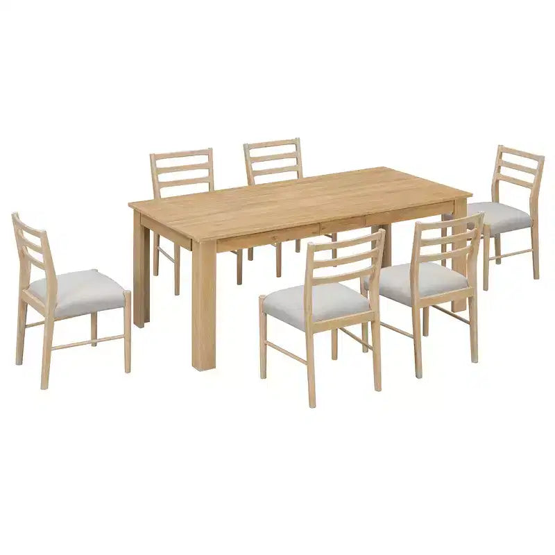 Tavolo da pranzo in legno da 7 pezzi, tavolo allungabile multifunzione, 12 ante e 2 cassetti, 6 sedie da pranzo
