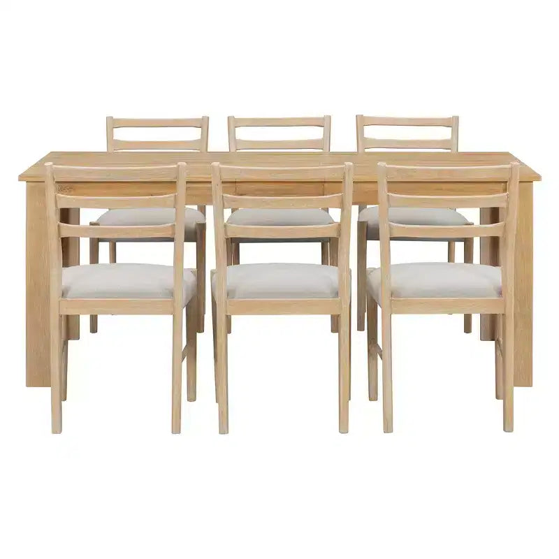 Tavolo da pranzo in legno da 7 pezzi, tavolo allungabile multifunzione, 12 ante e 2 cassetti, 6 sedie da pranzo