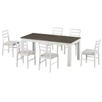 Tavolo da pranzo in legno da 7 pezzi, tavolo allungabile multifunzione, 12 ante e 2 cassetti, 6 sedie da pranzo