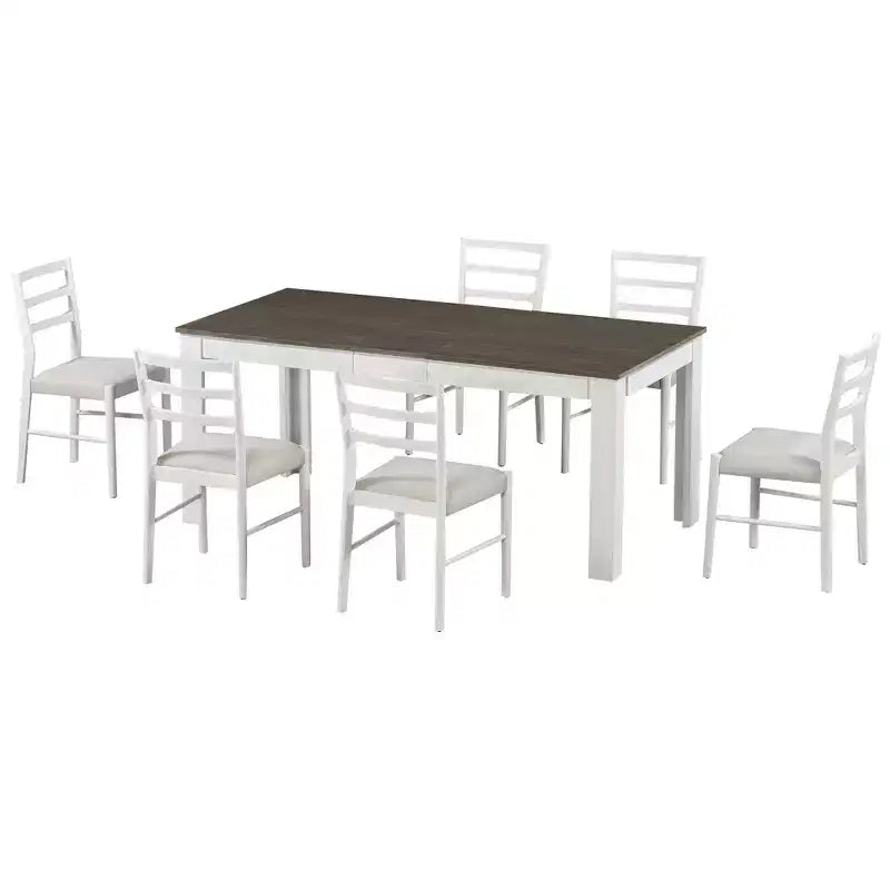 Tavolo da pranzo in legno da 7 pezzi, tavolo allungabile multifunzione, 12 ante e 2 cassetti, 6 sedie da pranzo