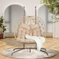 Double Egg Chair with Stand Hanging Indoor Outdoor Wicker Rattan Patio Basket Egg Swing Chair Hammock Egg Chairs