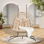 Double Egg Chair with Stand Hanging Indoor Outdoor Wicker Rattan Patio Basket Egg Swing Chair Hammock Egg Chairs