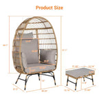 Poltrona a Uovo in Vimini, Poltrona a Uovo in Rattan per Interni ed Esterni, Poltrone a Uovo Grandi e Sovradimensionate da 272 kg con Pouf e Cuscini Spessi per Portico, Cortile, Balcone