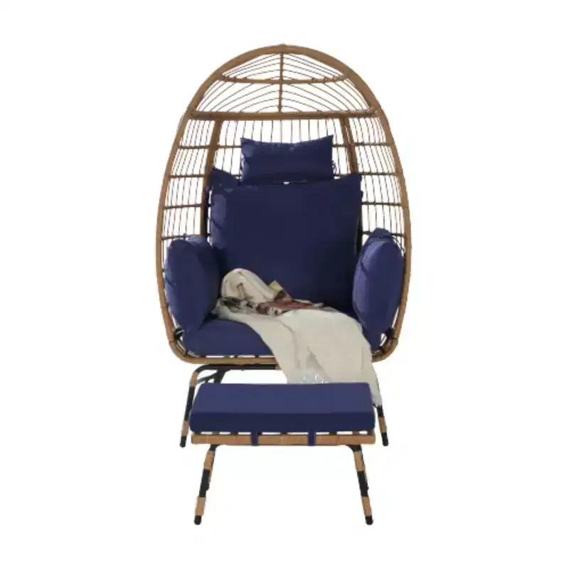 Poltrona a Uovo in Vimini, Poltrona a Uovo in Rattan per Interni ed Esterni, Poltrone a Uovo Grandi e Sovradimensionate da 272 kg con Pouf e Cuscini Spessi per Portico, Cortile, Balcone