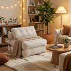 FurnitureR Convertible Corduroy Floor Sofa Bed with Adjustable Backrest & Pillows, Modern Folding Sleeper Chair for Small Spaces, Apartment,Guest Room