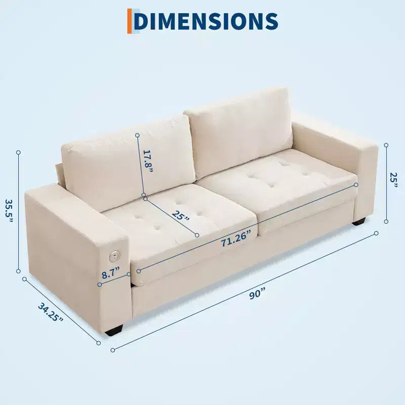 Divano moderno a nuvola in ciniglia da 90", divano a 2 posti con porte USB/Type-C, cuscini a seduta profonda Ideale per piccoli spazi, appartamenti e soggiorni