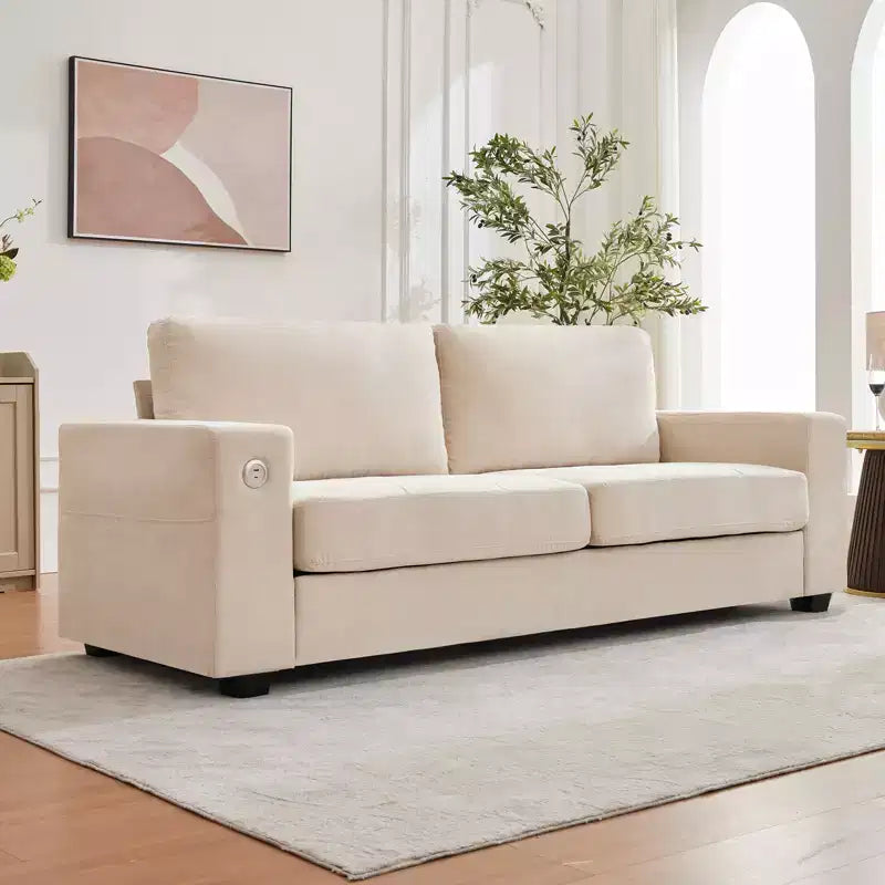 90 Modern Chenille Cloud Couch, 2-Seater Sofa with USB/Type-c Ports, Deep Seat Cushions  Ideal for Small Spaces, Apartments & Living Rooms