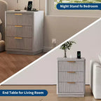 Comodino scanalato metà secolo con 3 cassetti, comodino in legno con bordi curvi, tavolino moderno per camera da letto o soggiorno