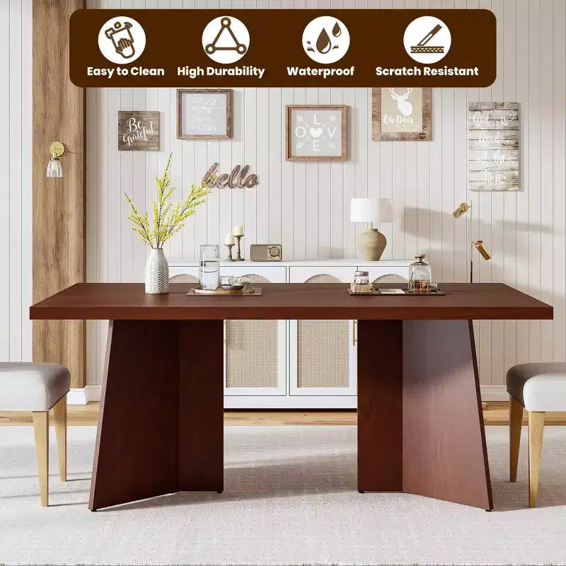 Tavolo da pranzo rettangolare moderno per 6-8 persone, piano robusto in legno da 160 cm con gamba a piedistallo, facile montaggio, per cucina, sala da pranzo, casa, ufficio, appartamento