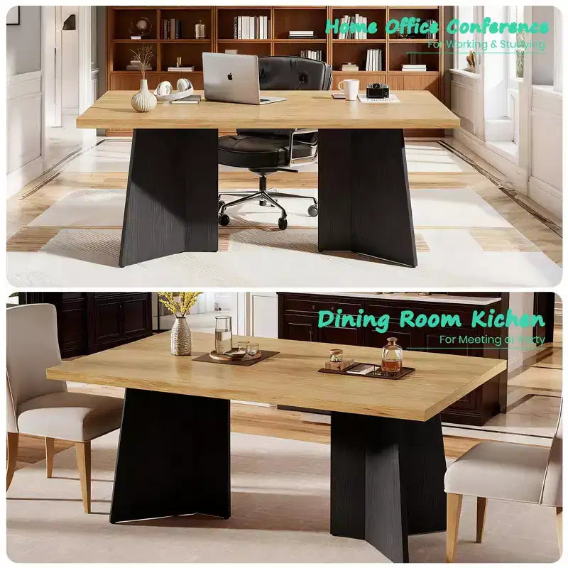 Tavolo da pranzo rettangolare moderno per 6-8 persone, piano robusto in legno da 160 cm con gamba a piedistallo, facile montaggio, per cucina, sala da pranzo, casa, ufficio, appartamento