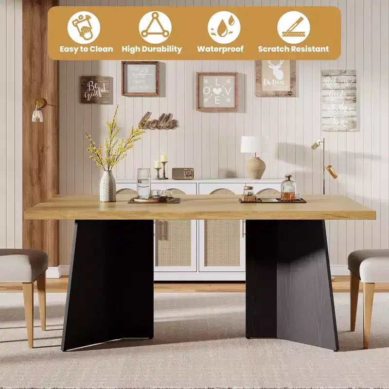 Tavolo da pranzo rettangolare moderno per 6-8 persone, piano robusto in legno da 160 cm con gamba a piedistallo, facile montaggio, per cucina, sala da pranzo, casa, ufficio, appartamento