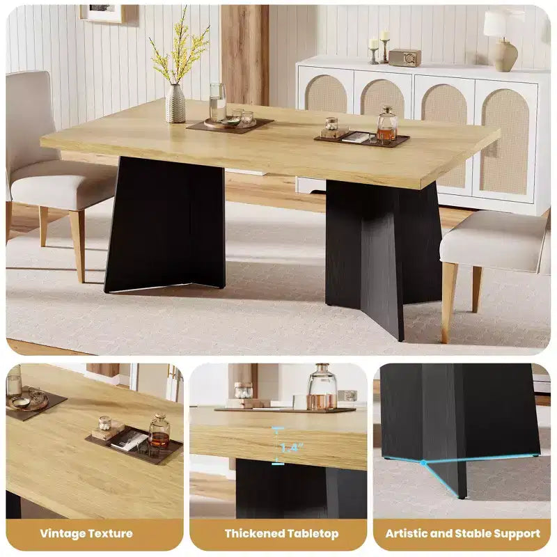 Tavolo da pranzo rettangolare moderno per 6-8 persone, piano robusto in legno da 160 cm con gamba a piedistallo, facile montaggio, per cucina, sala da pranzo, casa, ufficio, appartamento