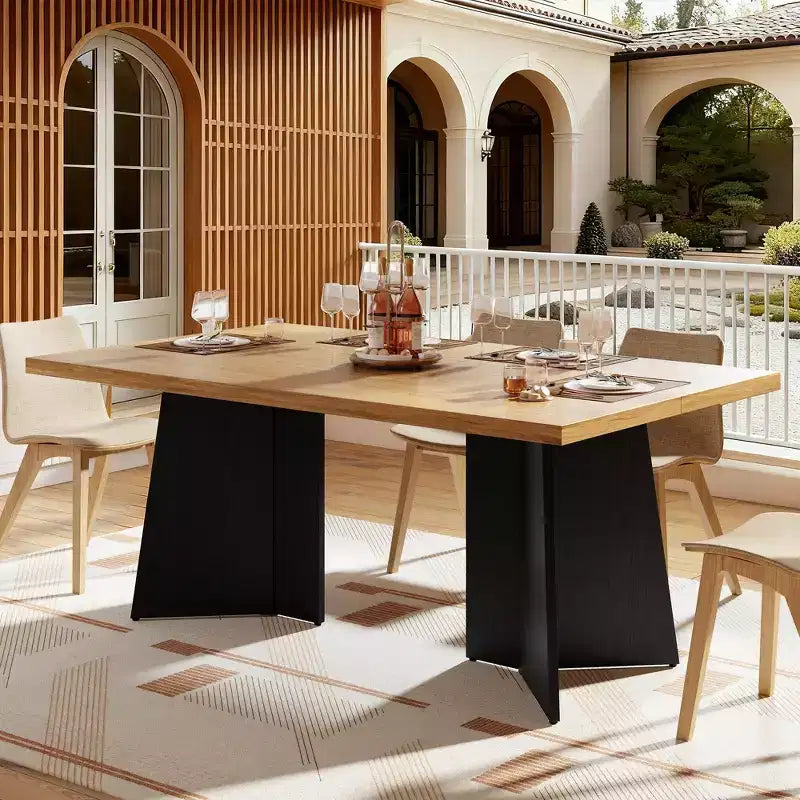 Tavolo da pranzo rettangolare moderno per 6-8 persone, piano robusto in legno da 160 cm con gamba a piedistallo, facile montaggio, per cucina, sala da pranzo, casa, ufficio, appartamento
