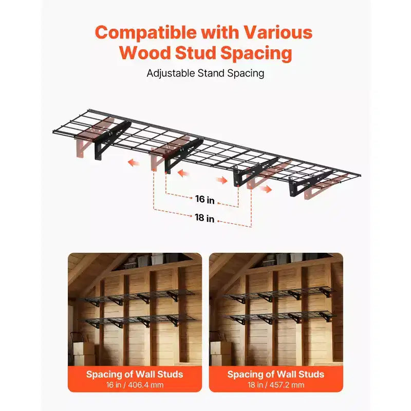 Scaffalatura da Garage a Parete a 2 Ripiani, Confezione da 4 Unità Scaffale in Acciaio a Parete da 30x90 cm, 30x180 cm per Ripiano, Capacità di Carico Totale 270 kg, Nero