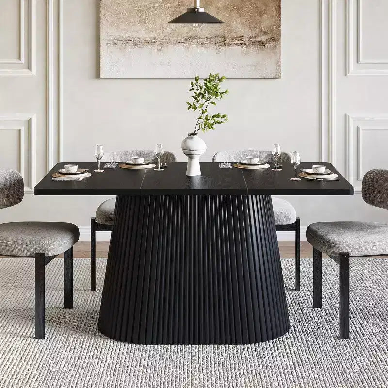 Tavolo da pranzo rustico da 150 cm per 4-6 persone, tavolo da cucina rettangolare con base in metallo per sala da pranzo, cucina, soggiorno, nero