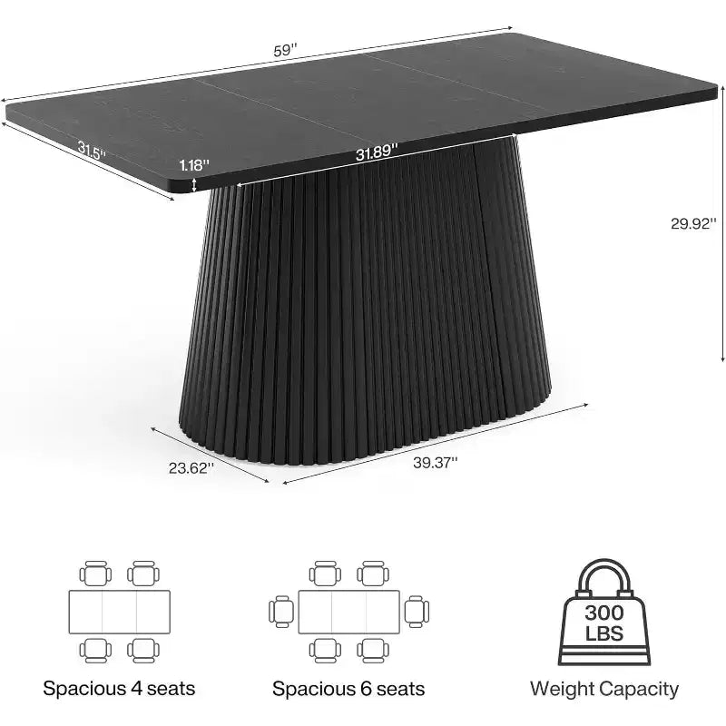 Tavolo da pranzo rustico da 150 cm per 4-6 persone, tavolo da cucina rettangolare con base in metallo per sala da pranzo, cucina, soggiorno, nero