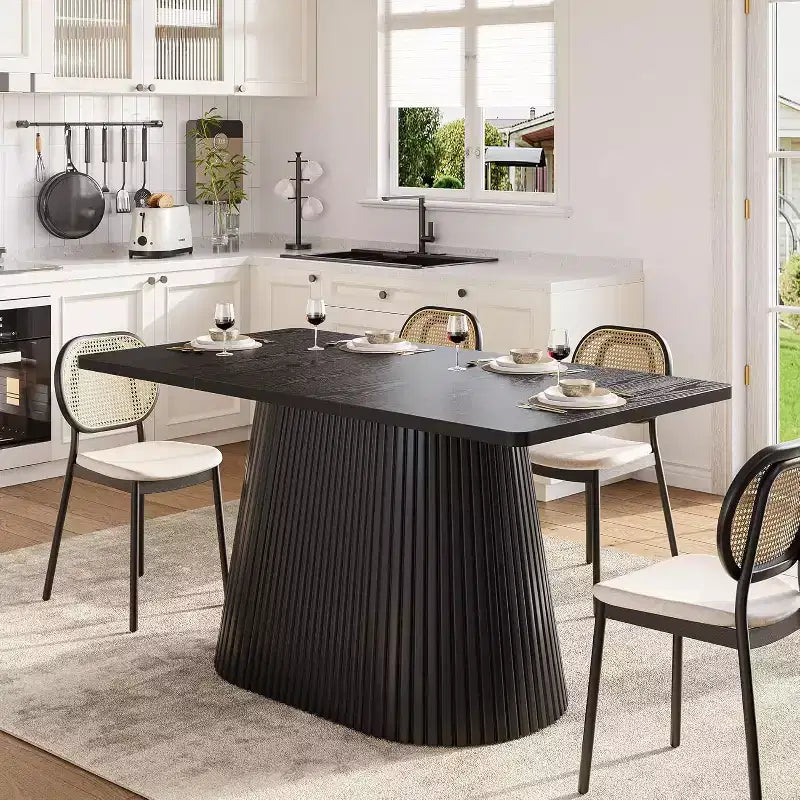Tavolo da pranzo rustico da 150 cm per 4-6 persone, tavolo da cucina rettangolare con base in metallo per sala da pranzo, cucina, soggiorno, nero
