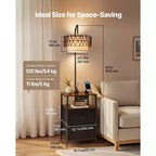 Lampada da terra con tavolino, tavolino a 2 ripiani con 2 cassetti e lampadina LED a 3 temperature di colore, comodino moderno con USB, marrone e nero