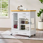 Kitchen Island Cart with Walnut Wood Top, Drawers, and Wheels for Flexible Storage