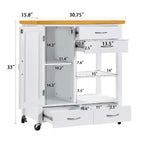 Carrello da cucina con ripiano in noce, cassetti e ruote per una conservazione flessibile