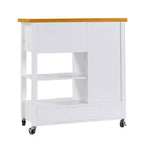 Carrello da cucina con ripiano in noce, cassetti e ruote per una conservazione flessibile