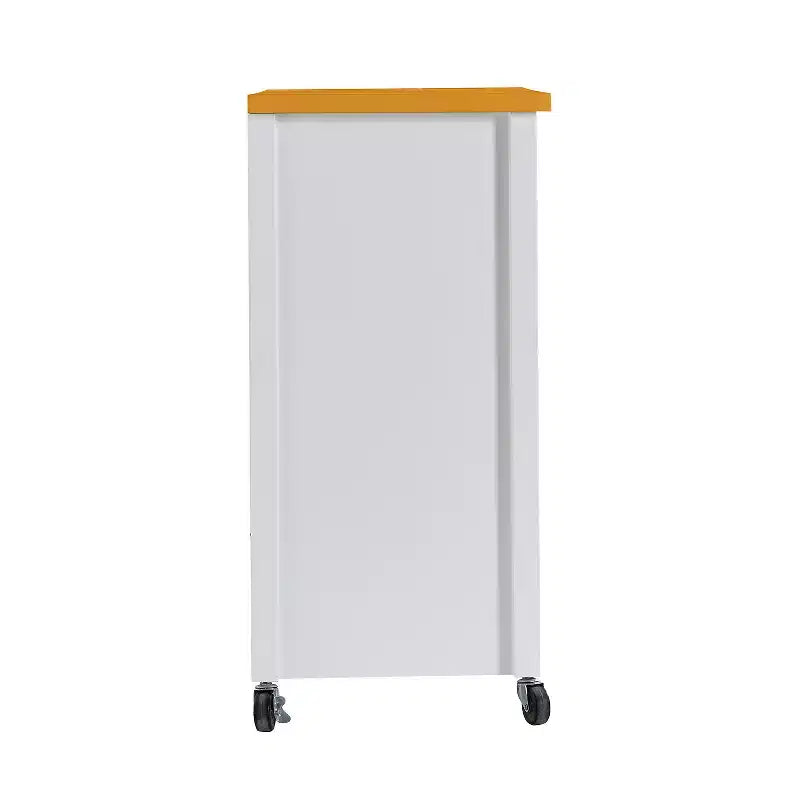 Carrello da cucina con ripiano in noce, cassetti e ruote per una conservazione flessibile