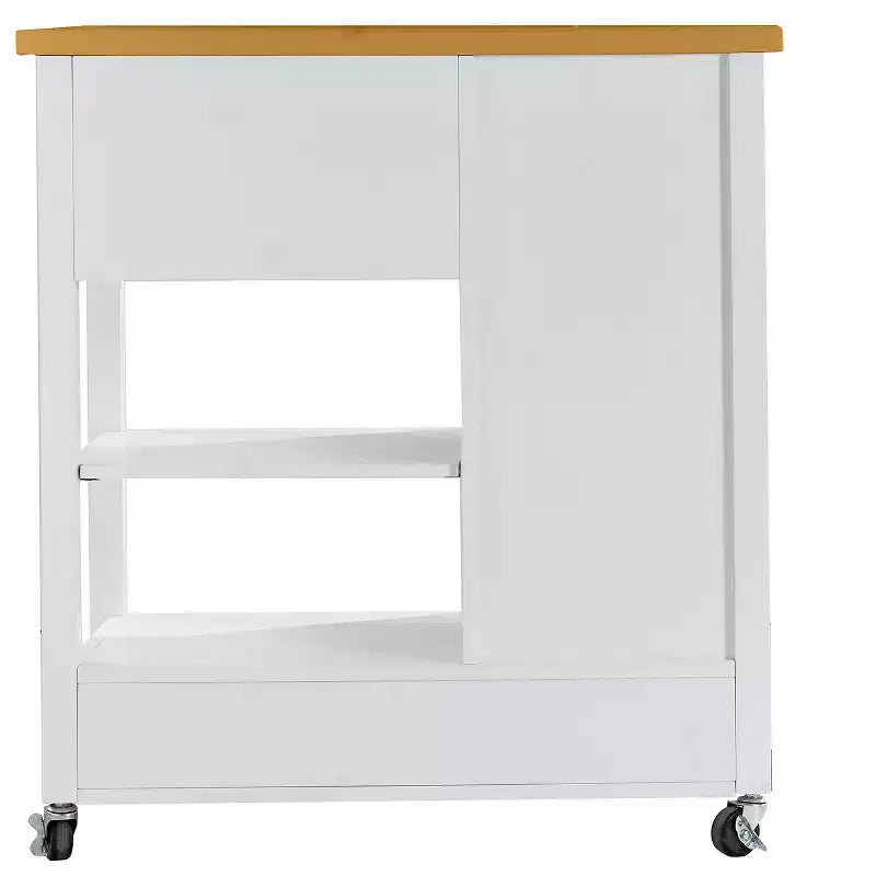 Carrello da cucina con ripiano in noce, cassetti e ruote per una conservazione flessibile