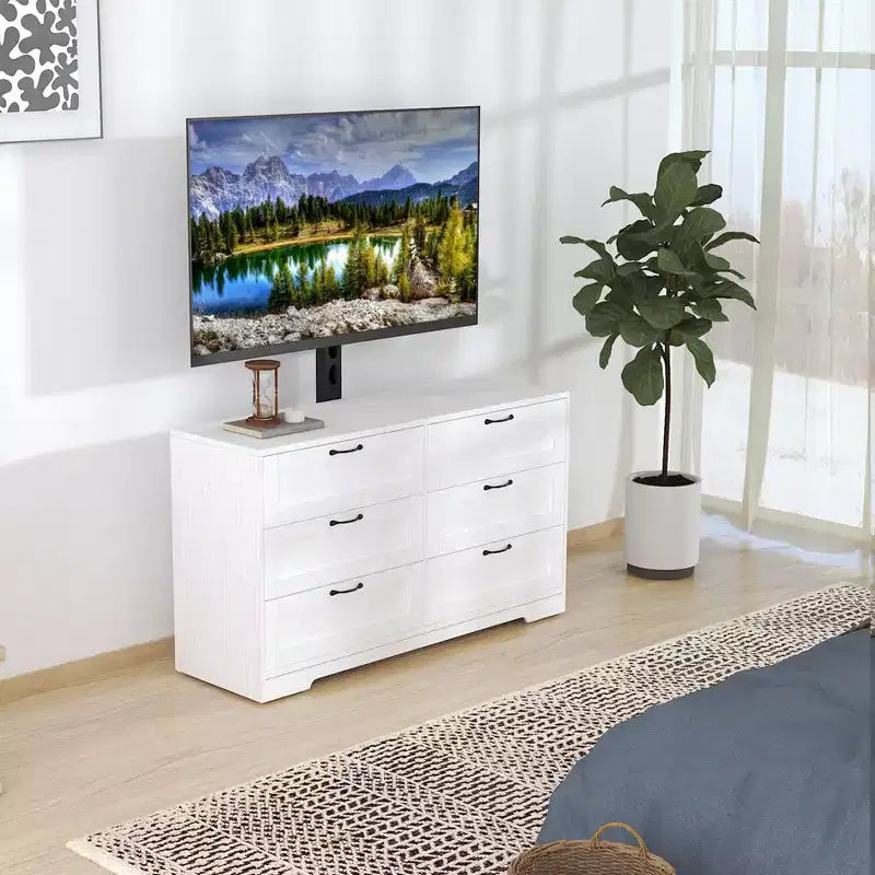 Mobile TV a 6 cassetti con staffe di stabilità, centro di intrattenimento moderno in MDF per soggiorno