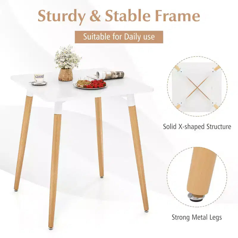 Tavolo da Pranzo Quadrato Stile Rustico Minimalista con Robuste Gambe in Metallo