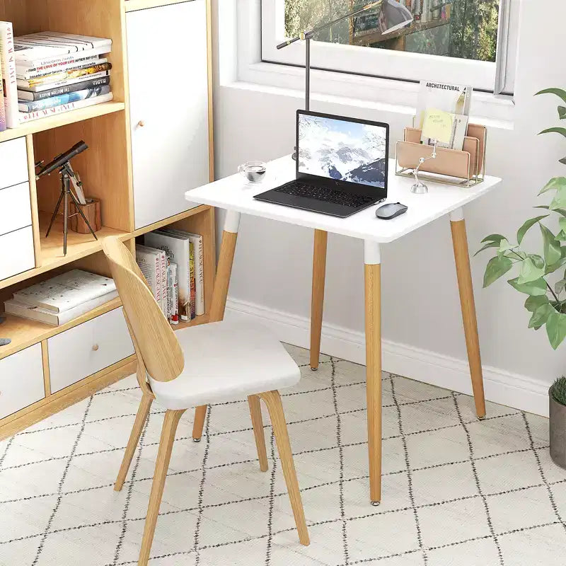 Tavolo da Pranzo Quadrato Stile Rustico Minimalista con Robuste Gambe in Metallo